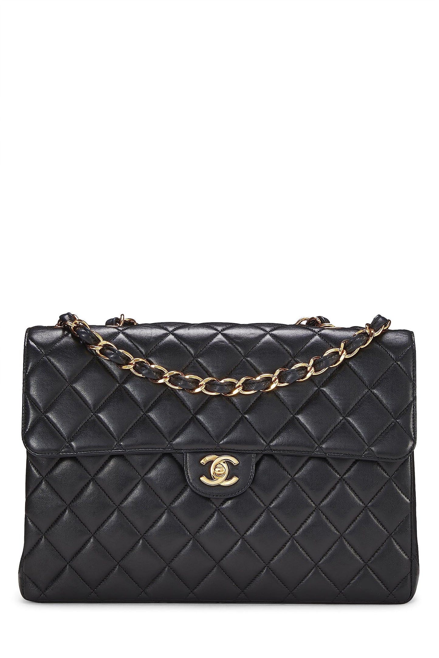 Chanel, Pre-Loved Black Quilted Lambskin Half Flap Jumbo, Black