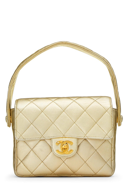 Chanel, Bolso de mano mini de piel de cordero acolchado dorado Pre-Loved, Dorado