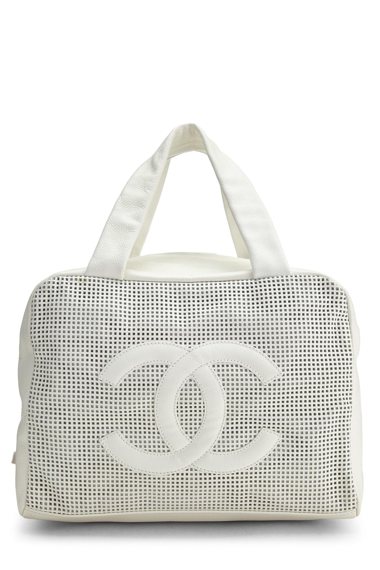 Chanel, Bombín pequeño de piel perforada blanca Pre-Loved, Blanco