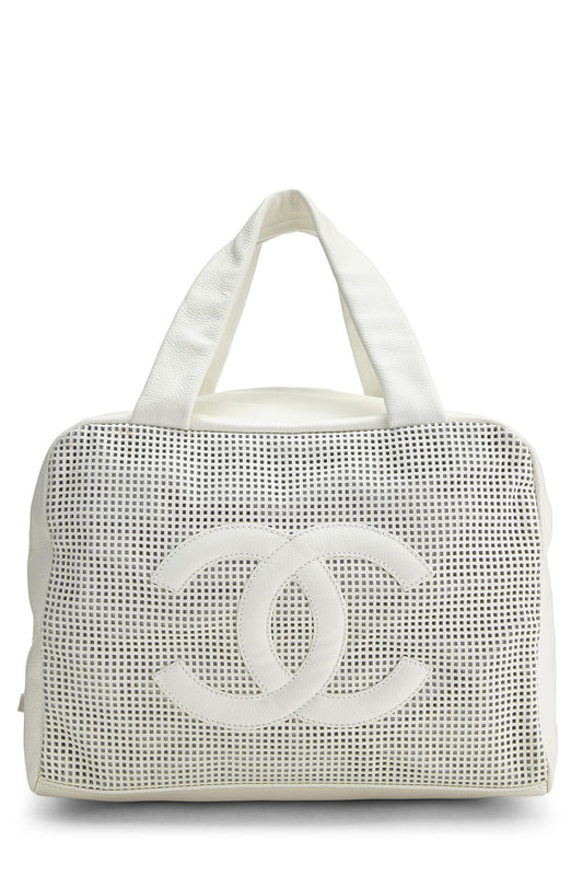 Chanel, Petit sac melon en cuir perforé blanc d'occasion, blanc