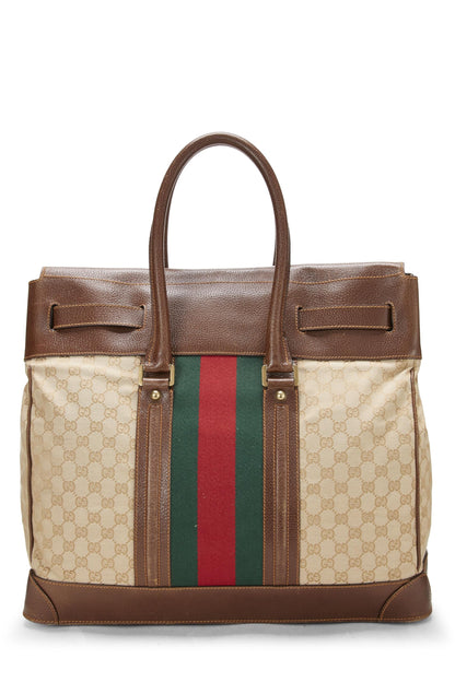 Gucci, Pre-Loved Brown Original GG Canvas Web Travel Tote, Brown