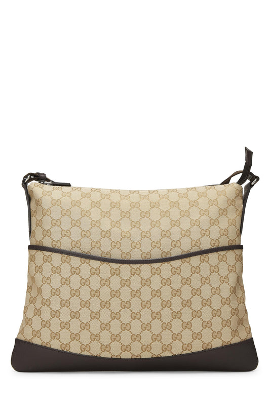 Gucci, sac messager de poche en toile GG d'origine d'occasion, grand format, marron