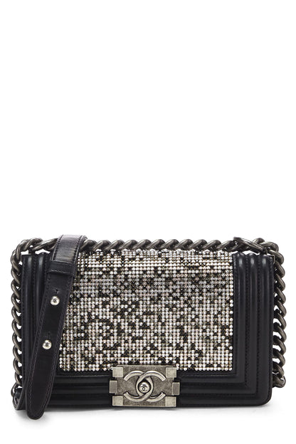 Chanel, Pre-Loved Black Embellished Swarovski Crystal Boy Bag Small, Black