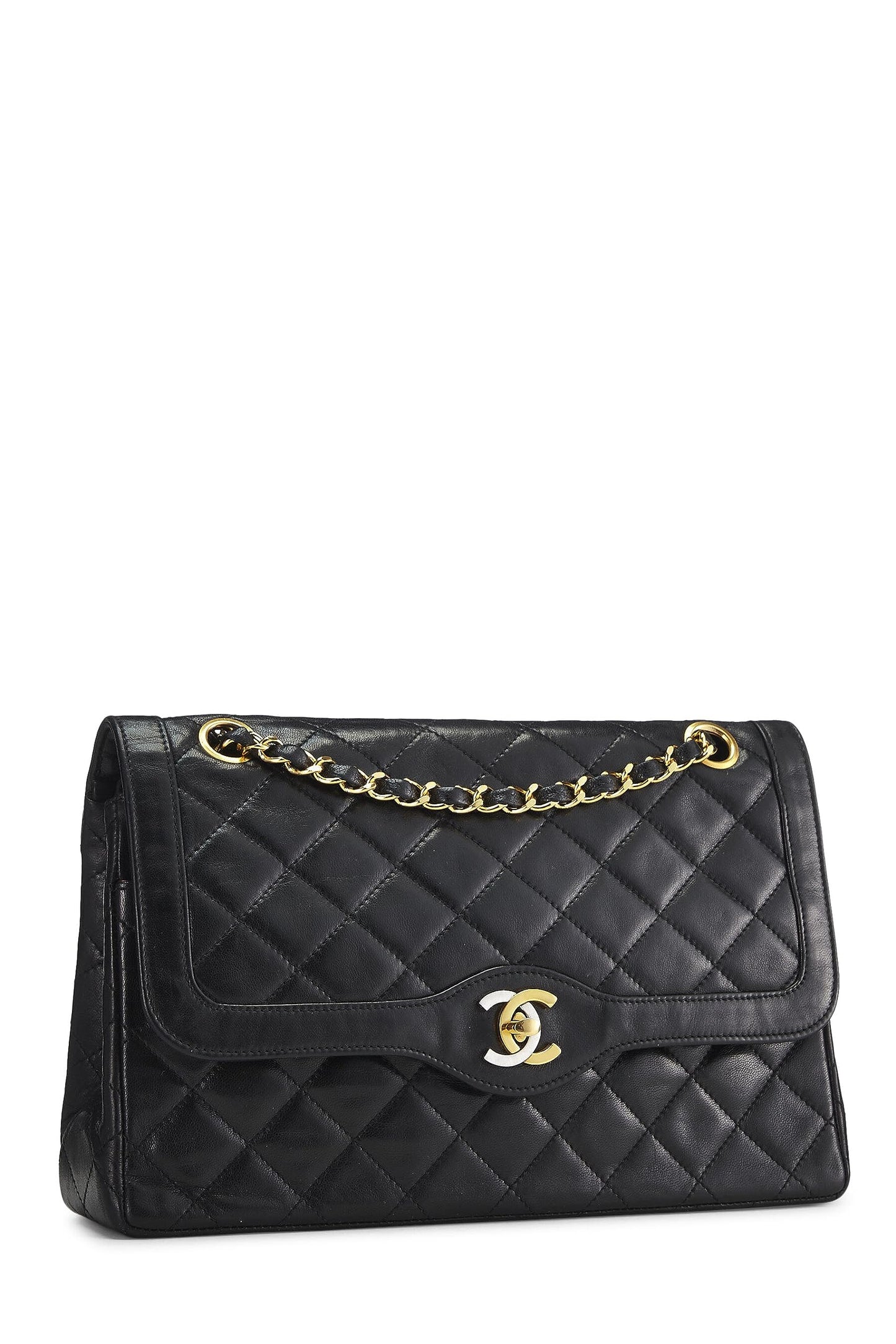 Chanel, Pre-Loved Paris Limited doble solapa de piel de cordero acolchada negra mediana, Negro