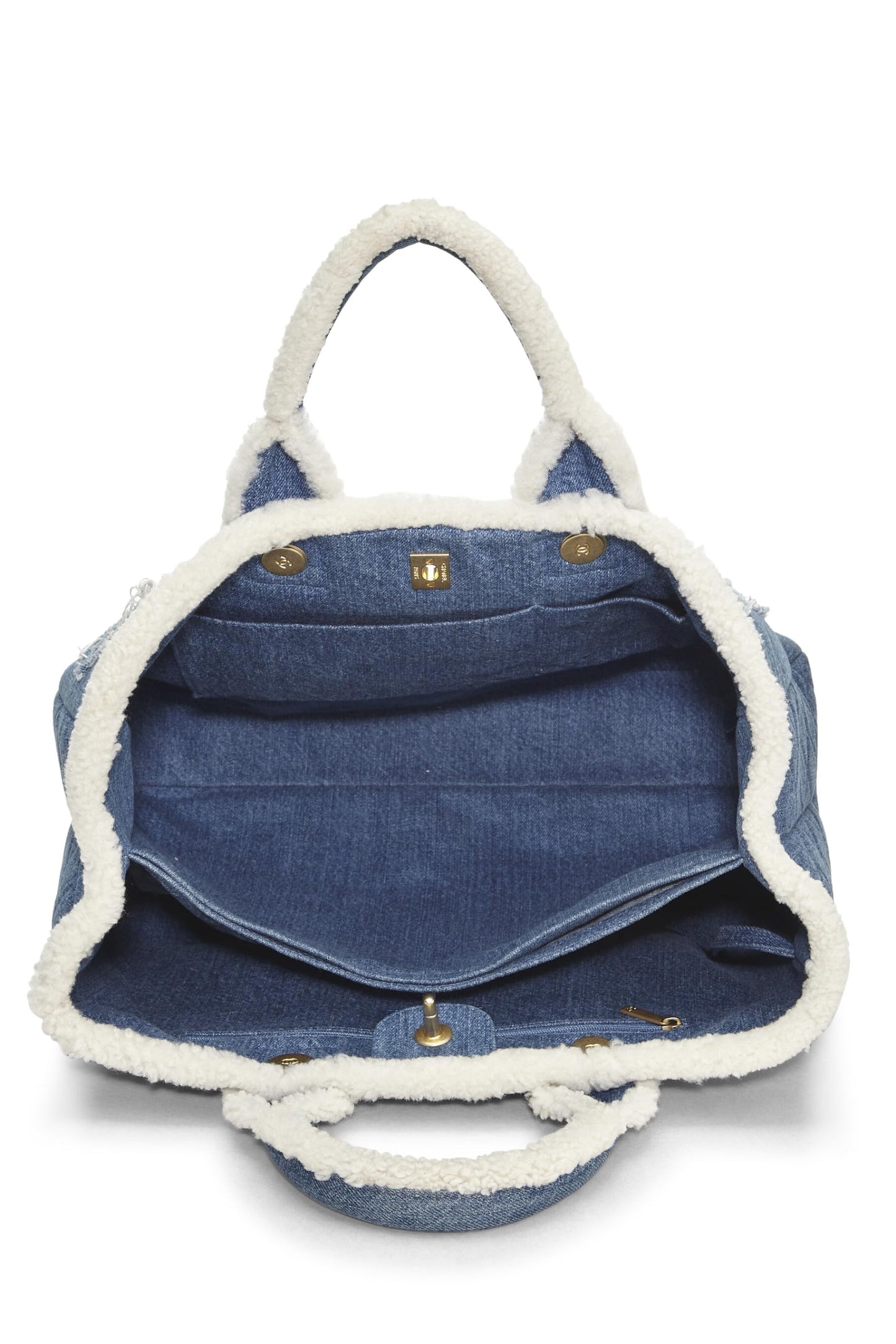 Chanel, sac cabas Hiéroglyphe Paris-Egypte en denim bleu et peau de mouton d'occasion, bleu