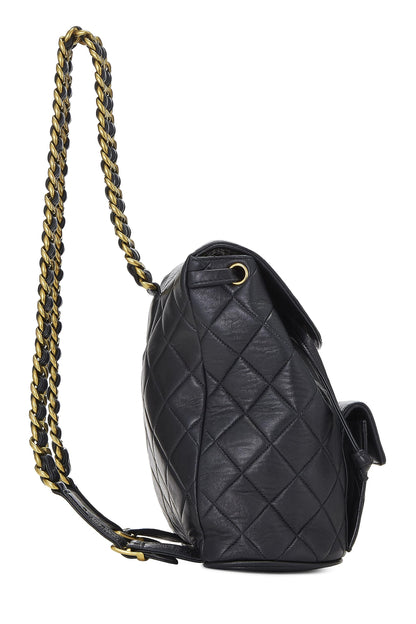 Chanel, Mochila clásica pequeña 'CC' de piel de cordero acolchada negra Pre-Loved, Negro