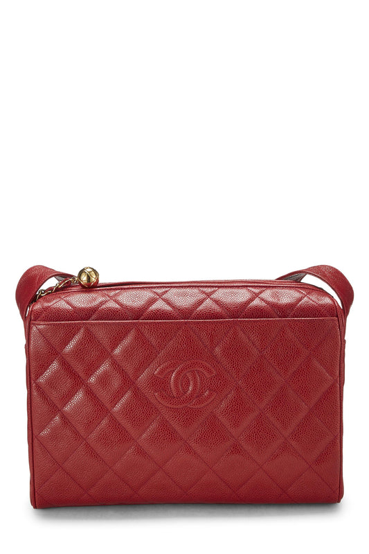 Chanel, Bolso para cámara 'CC' de diamantes de caviar acolchado rojo Pre-Loved, grande, Rojo