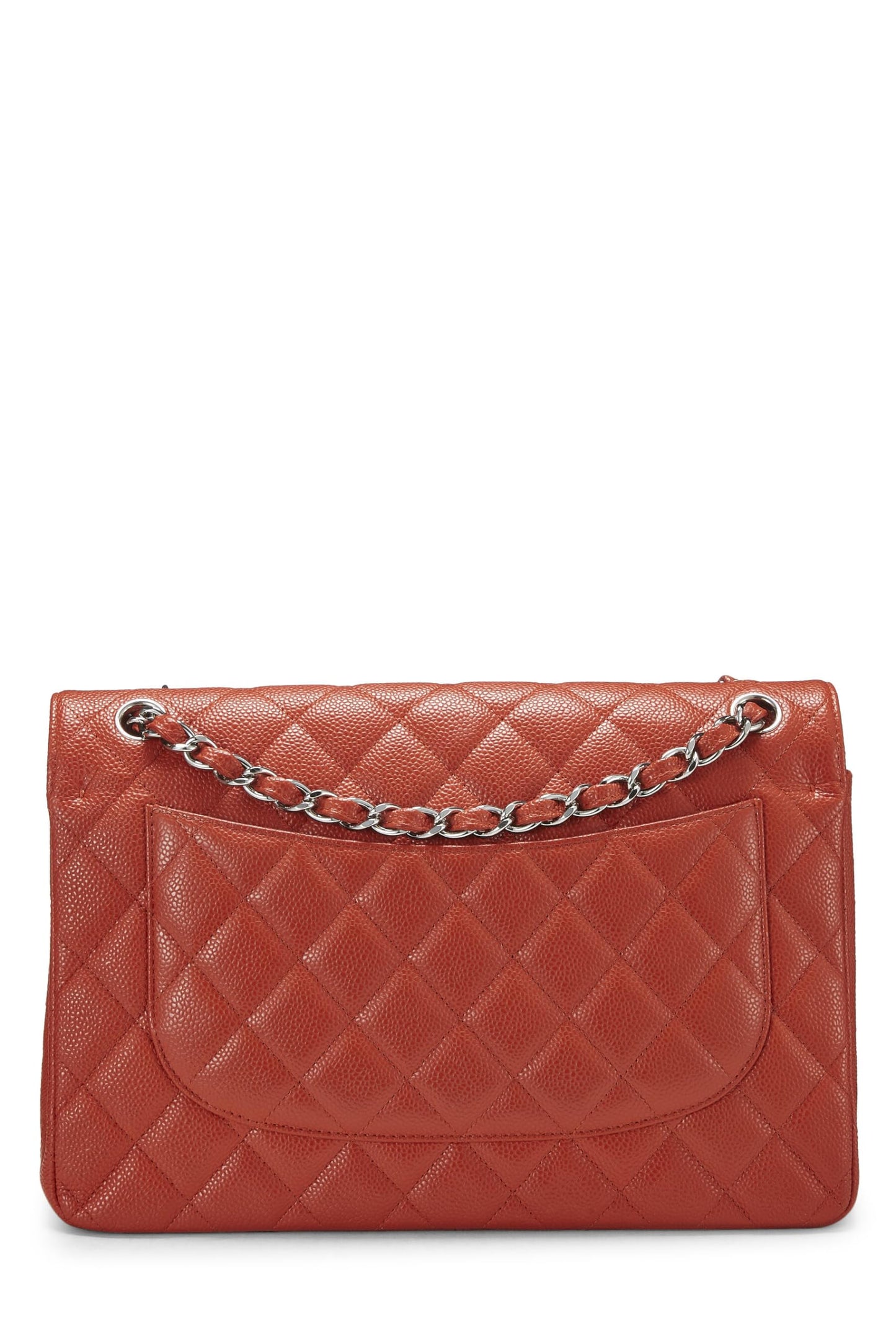 Chanel, Pre-Loved Orange Quilted Caviar New Classic Double Flap Jumbo, Orange