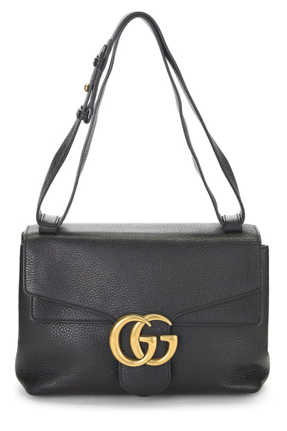 Gucci, Pre-Loved Black Leather GG Marmont Shoulder Bag, Black