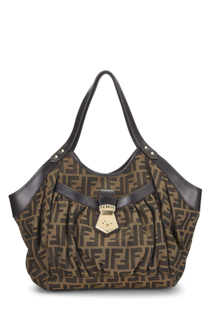 Fendi, Bolso tote grande con bolsillo para chef de lona Zucca marrón Pre-Loved, Marrón