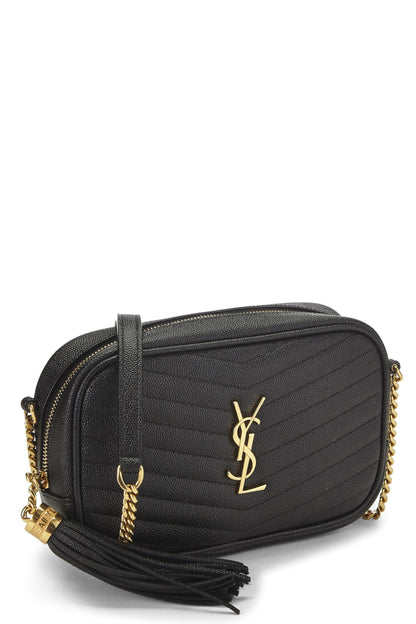 Yves Saint Laurent, Bolso mini para cámara Lou de cuero granulado negro Pre-Loved, Negro