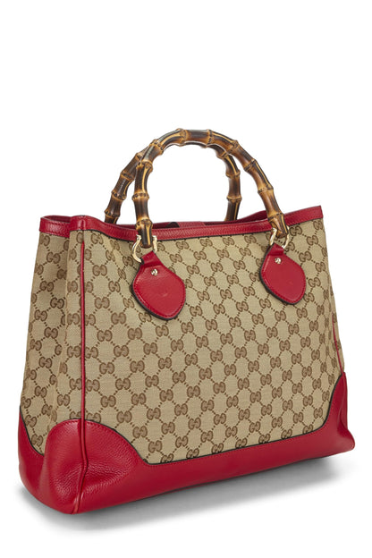 Gucci, Pre-Loved Red Original GG Canvas Bamboo Tote Small, Red