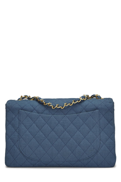 Chanel, Pre-Loved Blue Linen Half Flap Maxi, Blue