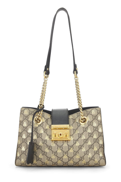 Gucci, Pre-Loved Black GG Supreme Bee Padlock Tote Small, Black