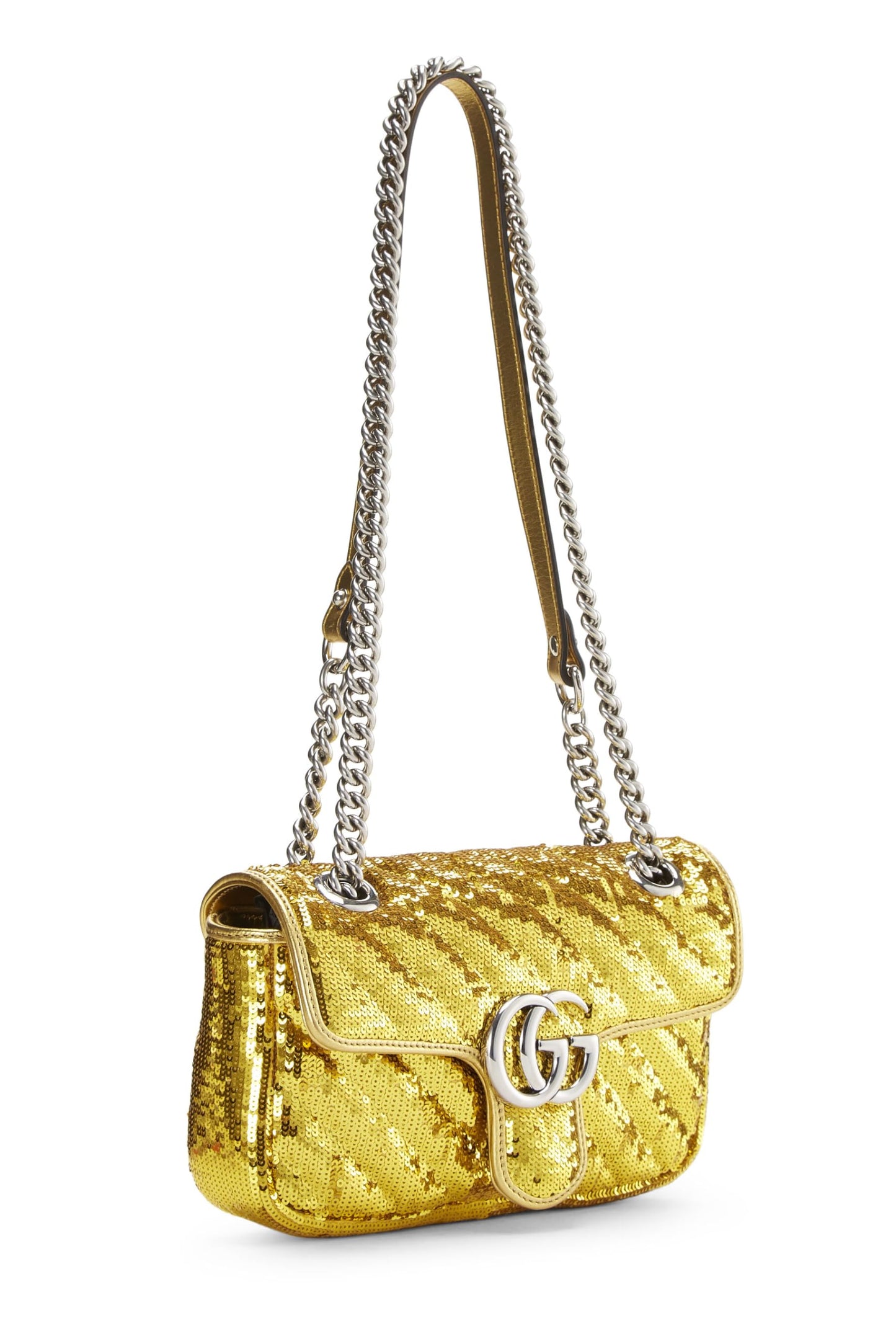 Gucci, sac à bandoulière GG Marmont à sequins dorés d'occasion, jaune