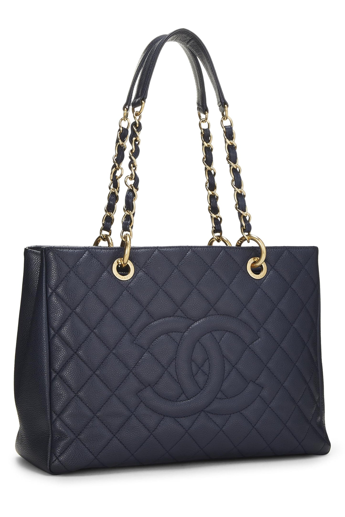 Chanel, Pre-Loved Blue Quilted Caviar Grand Shopping Tote (GST), Blue