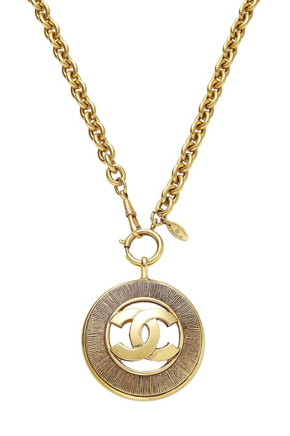 Chanel, Collar grande con rayos de sol 'CC' de oro Pre-Loved, dorado