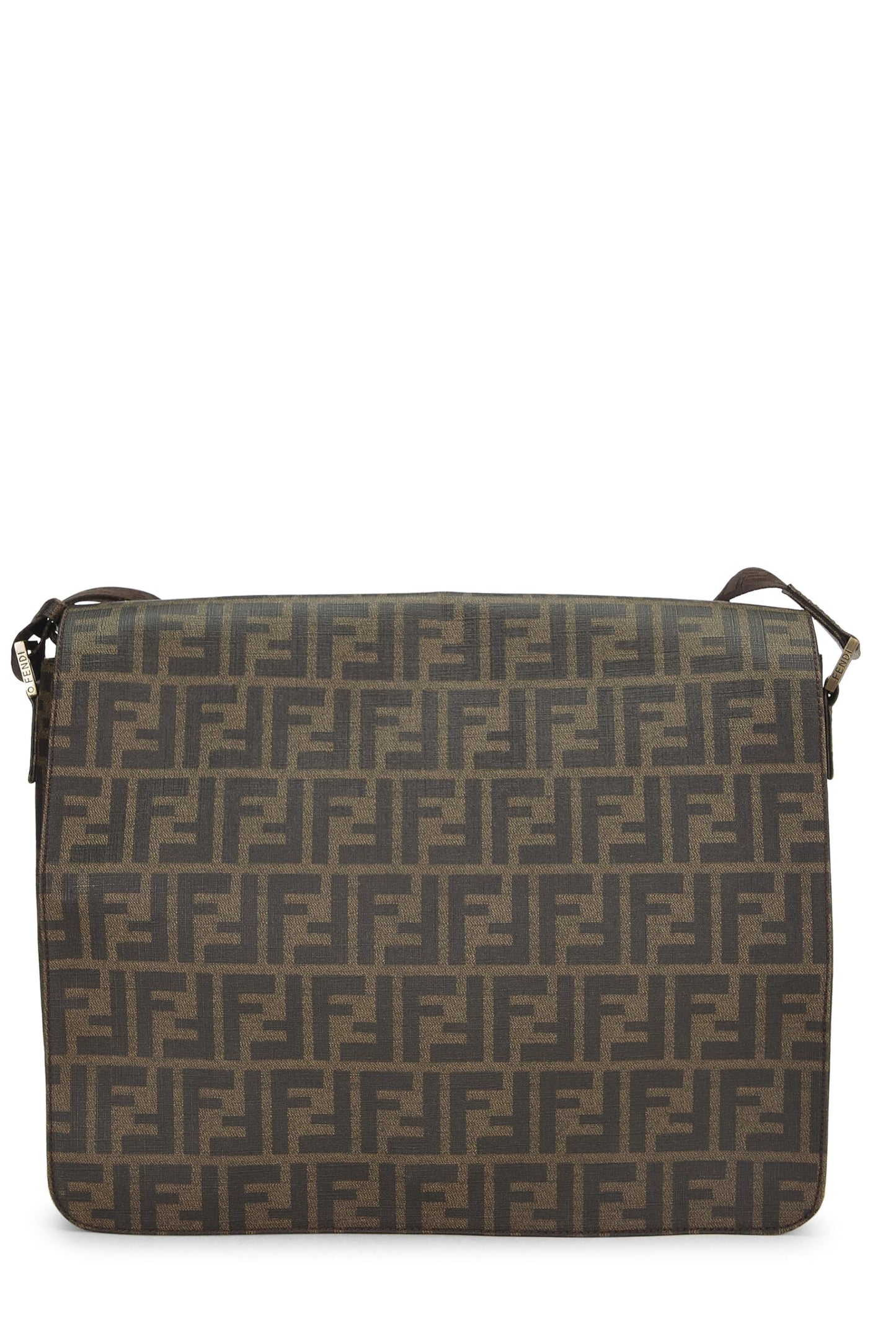 Fendi, sac messager en toile enduite marron Zucca, grand modèle, d'occasion, marron