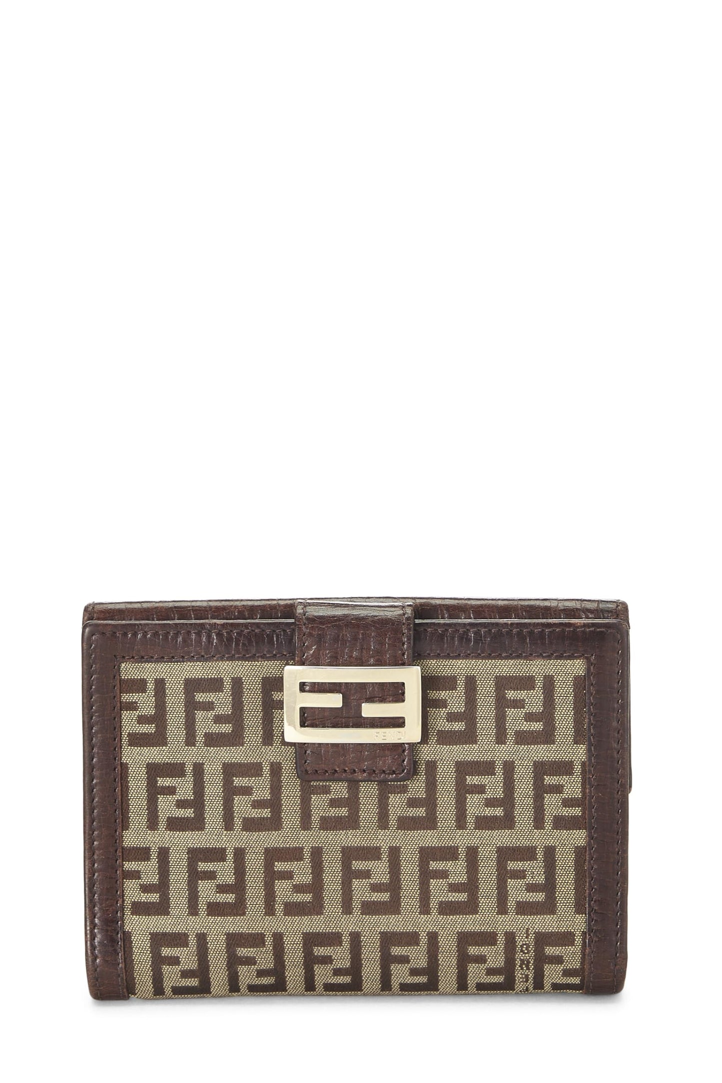 Fendi, portefeuille compact en toile Zucchino marron d'occasion, marron