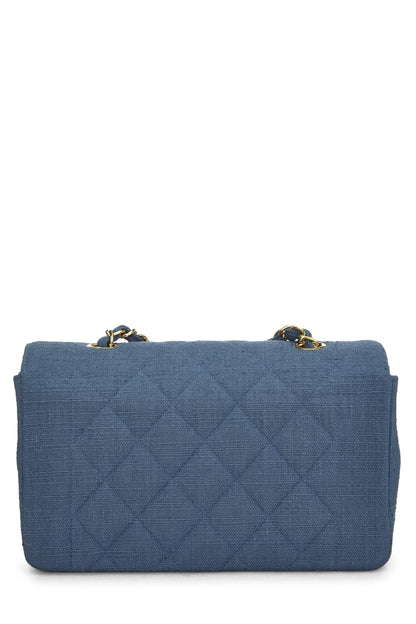 Chanel, Pre-Loved Blue Quilted Linen Classic Double Flap Small, Blue