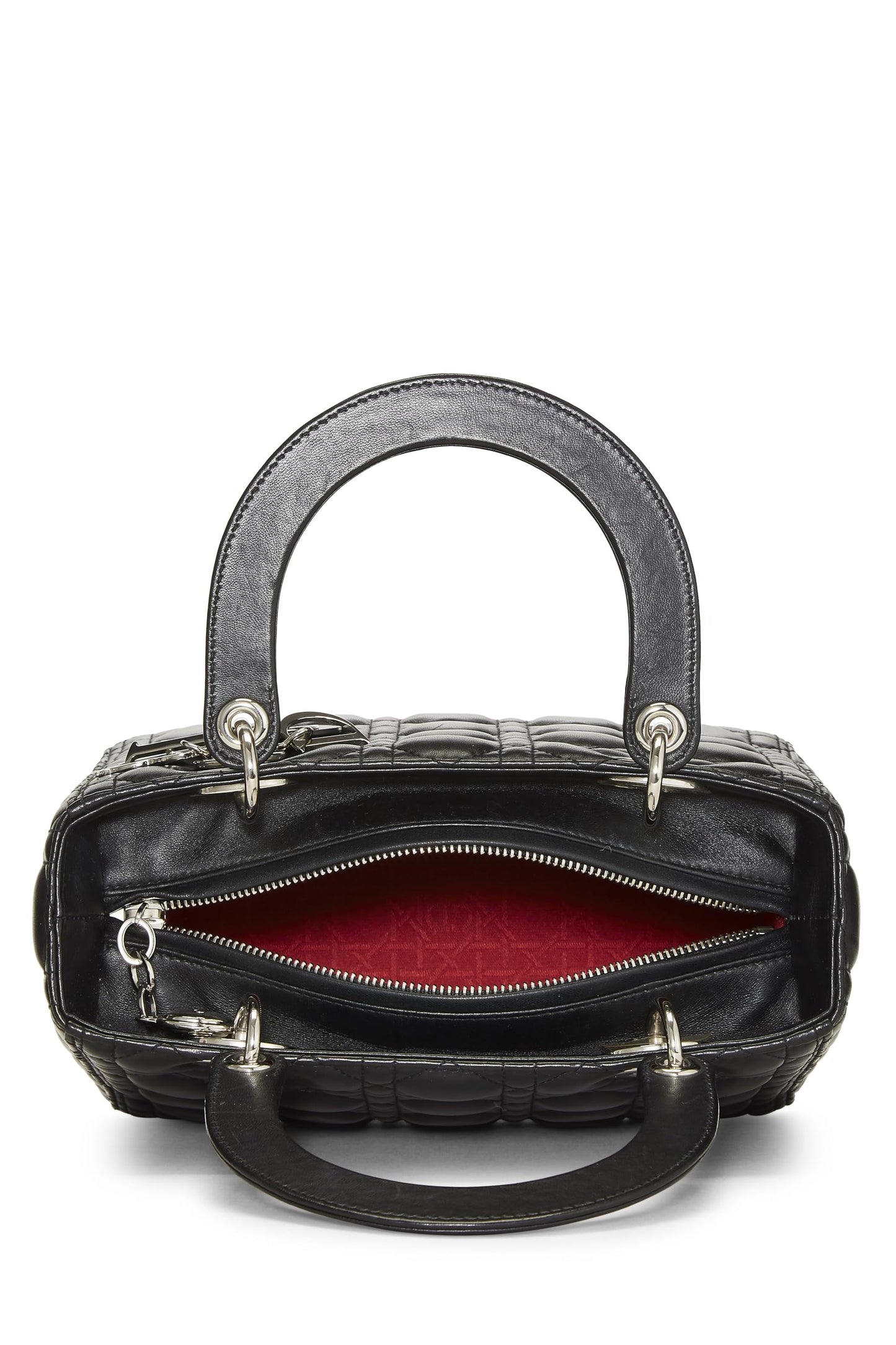 Dior, Lady Dior Pre-Loved Cannage negro de piel de cordero acolchada, tamaño mediano, negro