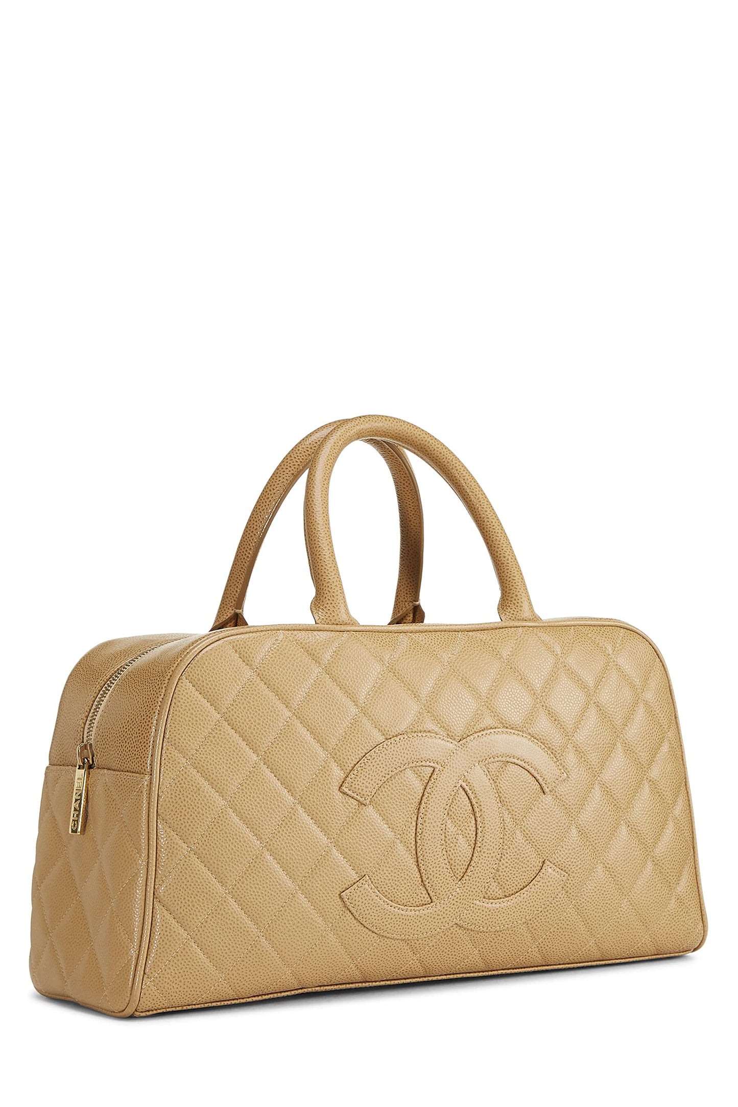 Chanel, sac bowling matelassé beige caviar taille moyenne, beige