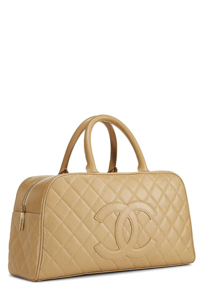 Chanel, Pre-Loved Beige Quilted Caviar Bowler Medium, Beige