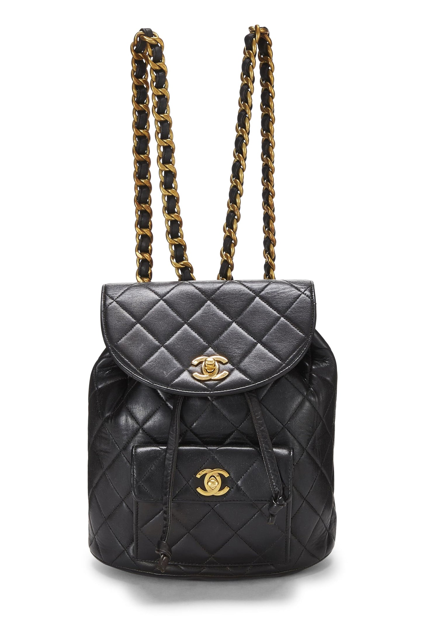 Chanel, Mochila clásica mediana 'CC' de piel de cordero acolchada negra Pre-Loved, Negro