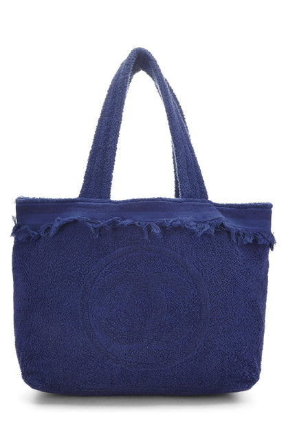 Chanel, Pre-Loved Blue Terry Cloth 'CC' Beach Tote Large, Blue