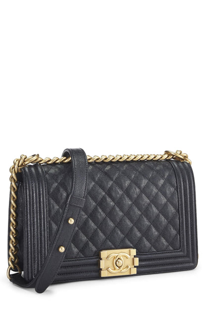 Chanel, Pre-Loved Navy Quilted Caviar Boy Bag Medium, Blue