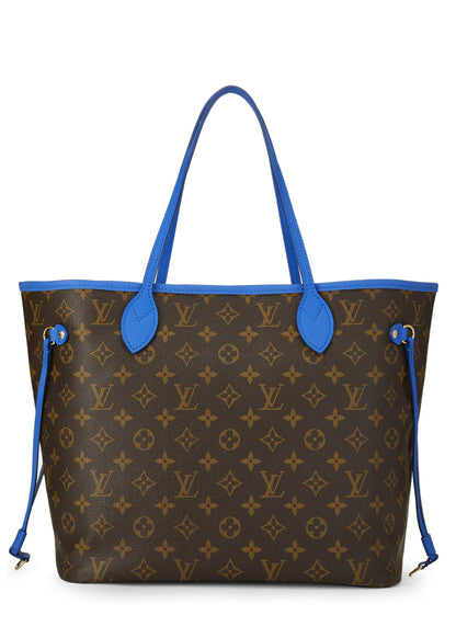 Louis Vuitton, toile monogram bleue d'occasion Ikat Flower Neverfull MM, bleu