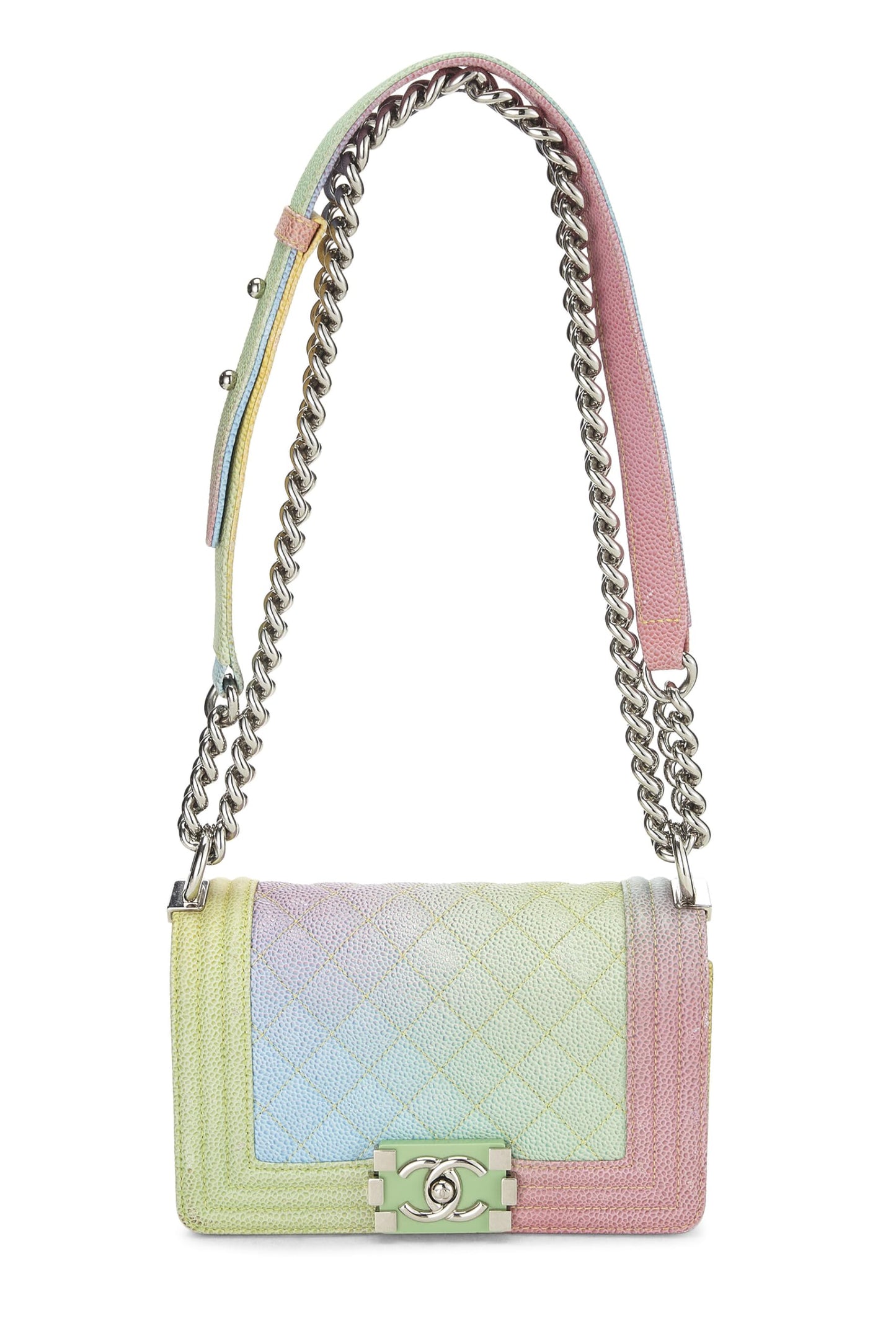 Chanel, Bolso pequeño Pre-Loved Rainbow de caviar acolchado para niño, Verde