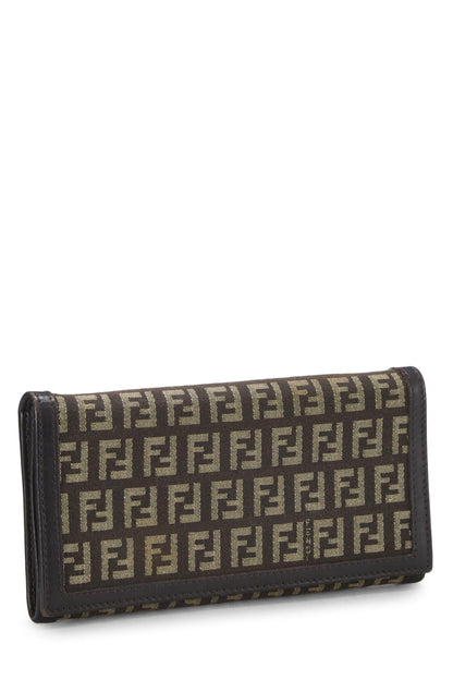 Fendi, portefeuille long en toile Zucchino marron d'occasion, marron