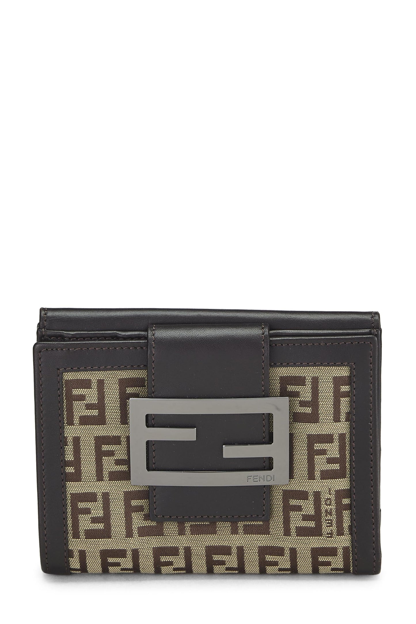 Fendi, Pre-Loved Brown Zucchino Canvas Compact Wallet, Brown