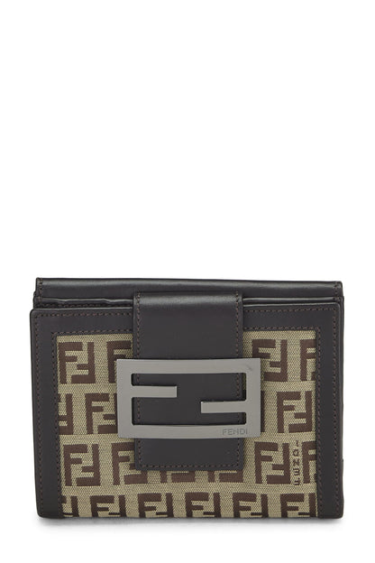 Fendi, Cartera compacta de lona color marrón Zucchino Pre-Loved, Marrón