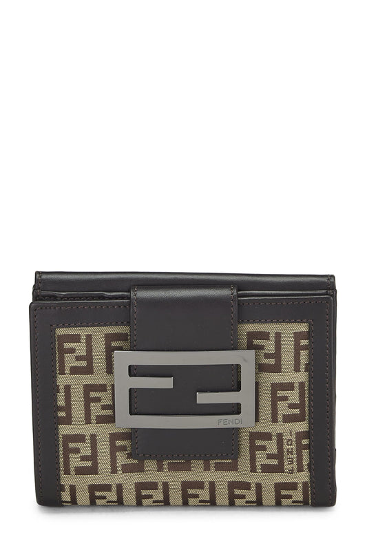 Fendi, Pre-Loved Brown Zucchino Canvas Compact Wallet, Brown