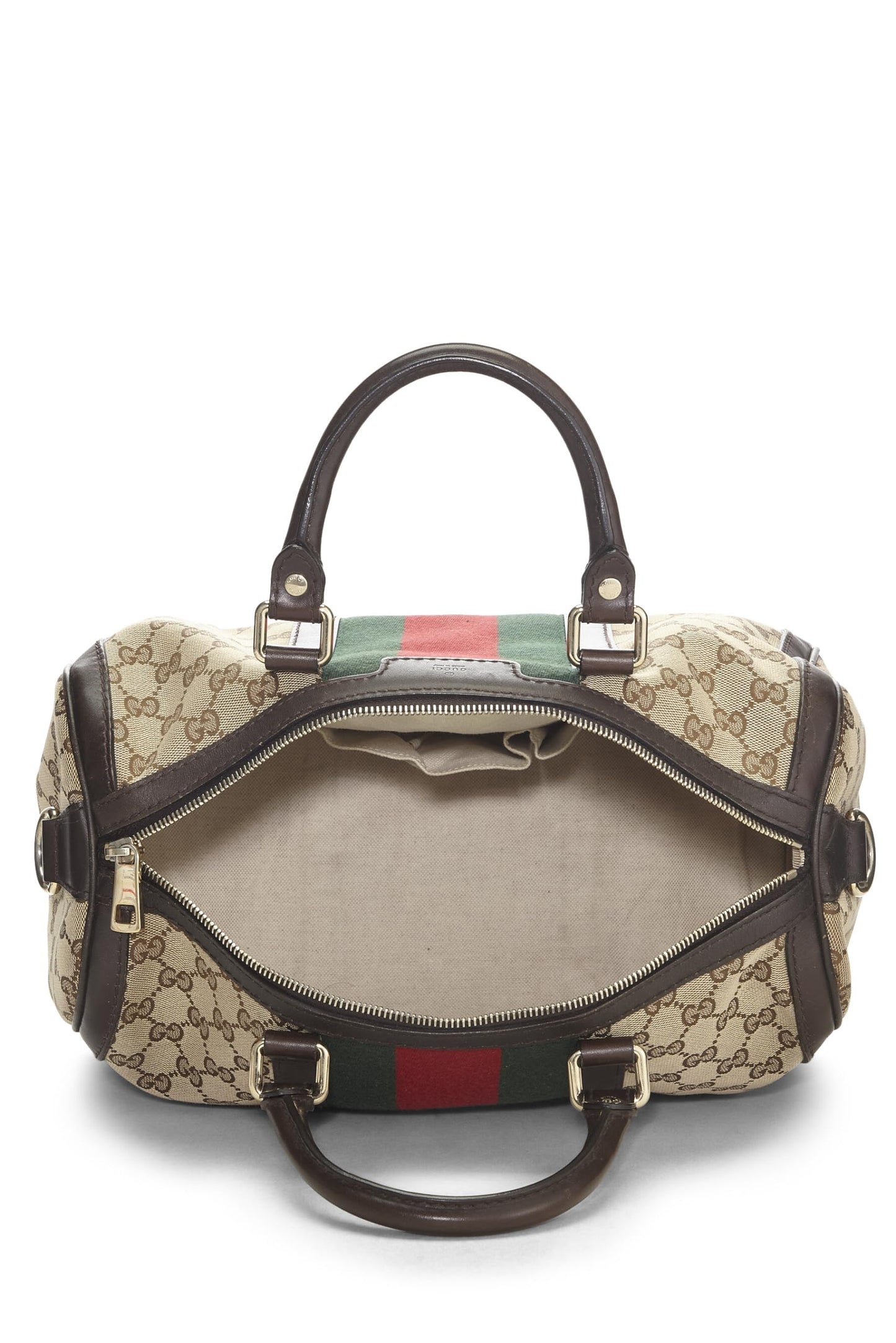 Gucci, Pre-Loved Original GG Canvas Web Boston Bag, Brown