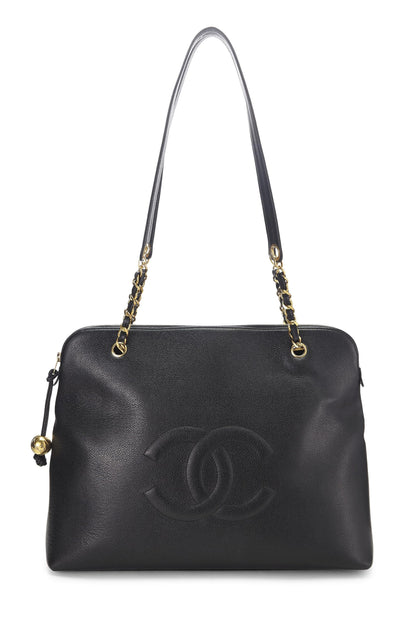 Chanel, Bolso tote grande con cremallera y caviar negro Pre-Loved, Negro