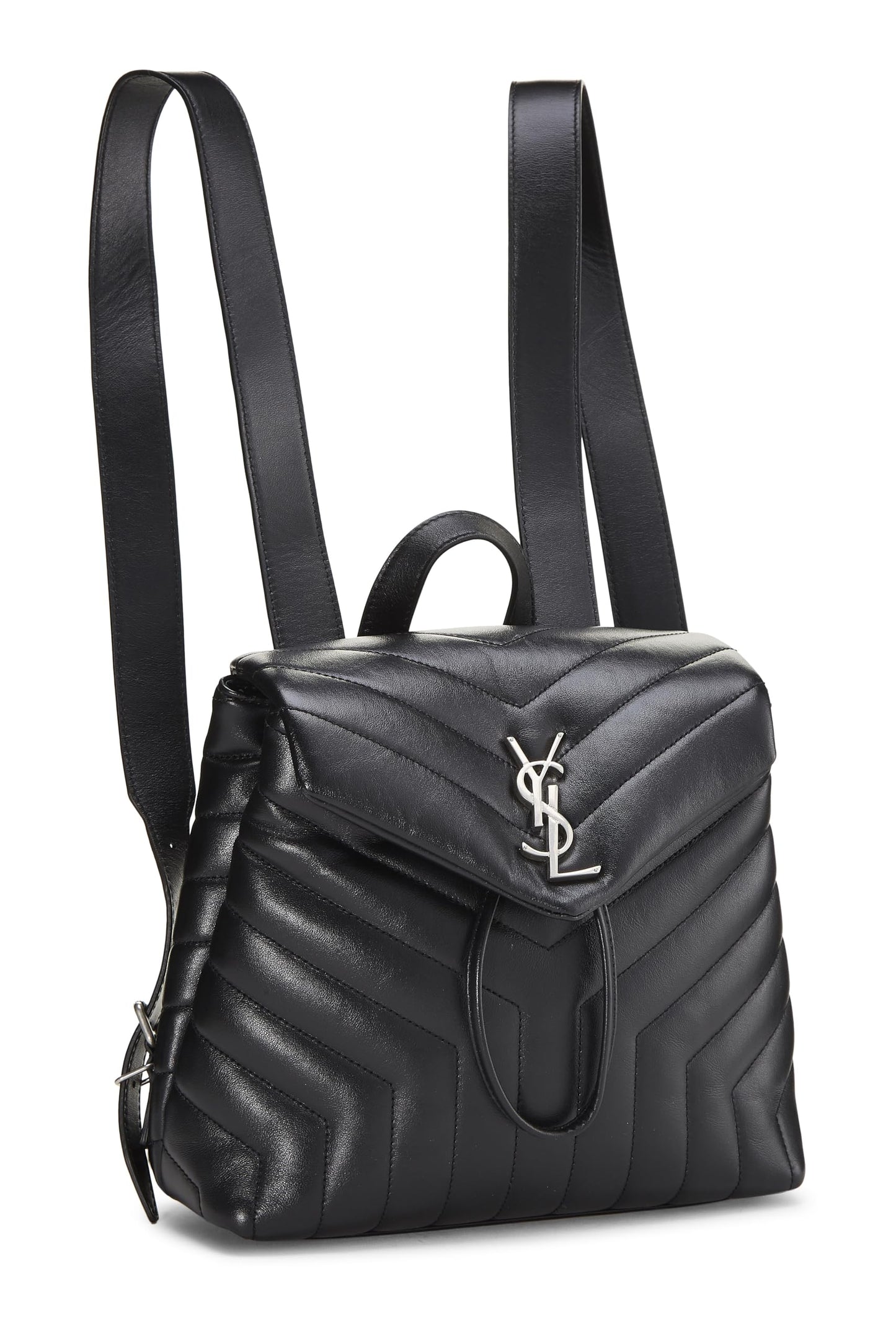 Yves Saint Laurent, Pre-Loved Black Calfskin Monogram Loulou Backpack, Black