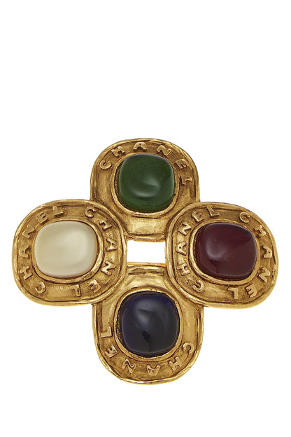 Chanel, Pre-Loved Gold & Multicolor Gripoix Pin, Multi