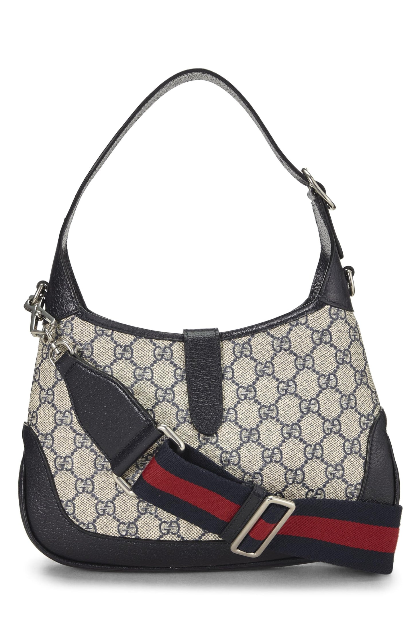 Gucci, Pre-Loved Navy GG Supreme Canvas Web Jackie Shoulder Bag, Navy