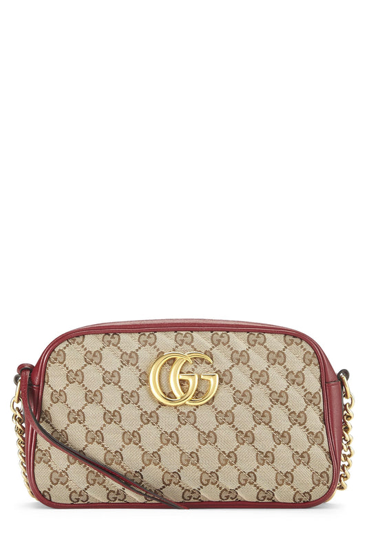 Gucci, bolso bandolera Marmont de lona GG original en color rojo, pequeño, usado, rojo