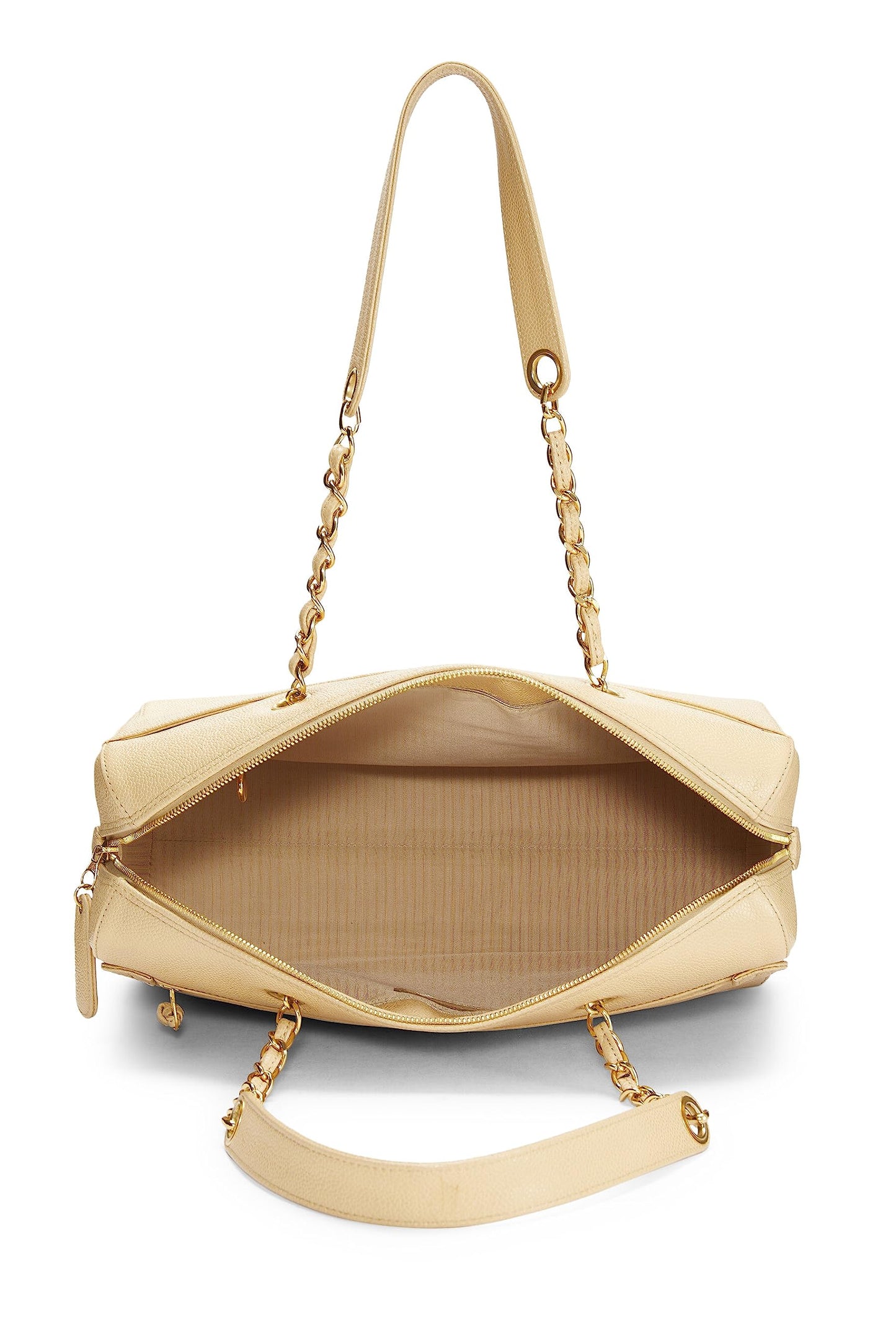 Chanel, petit sac fourre-tout zippé beige caviar d'occasion, beige