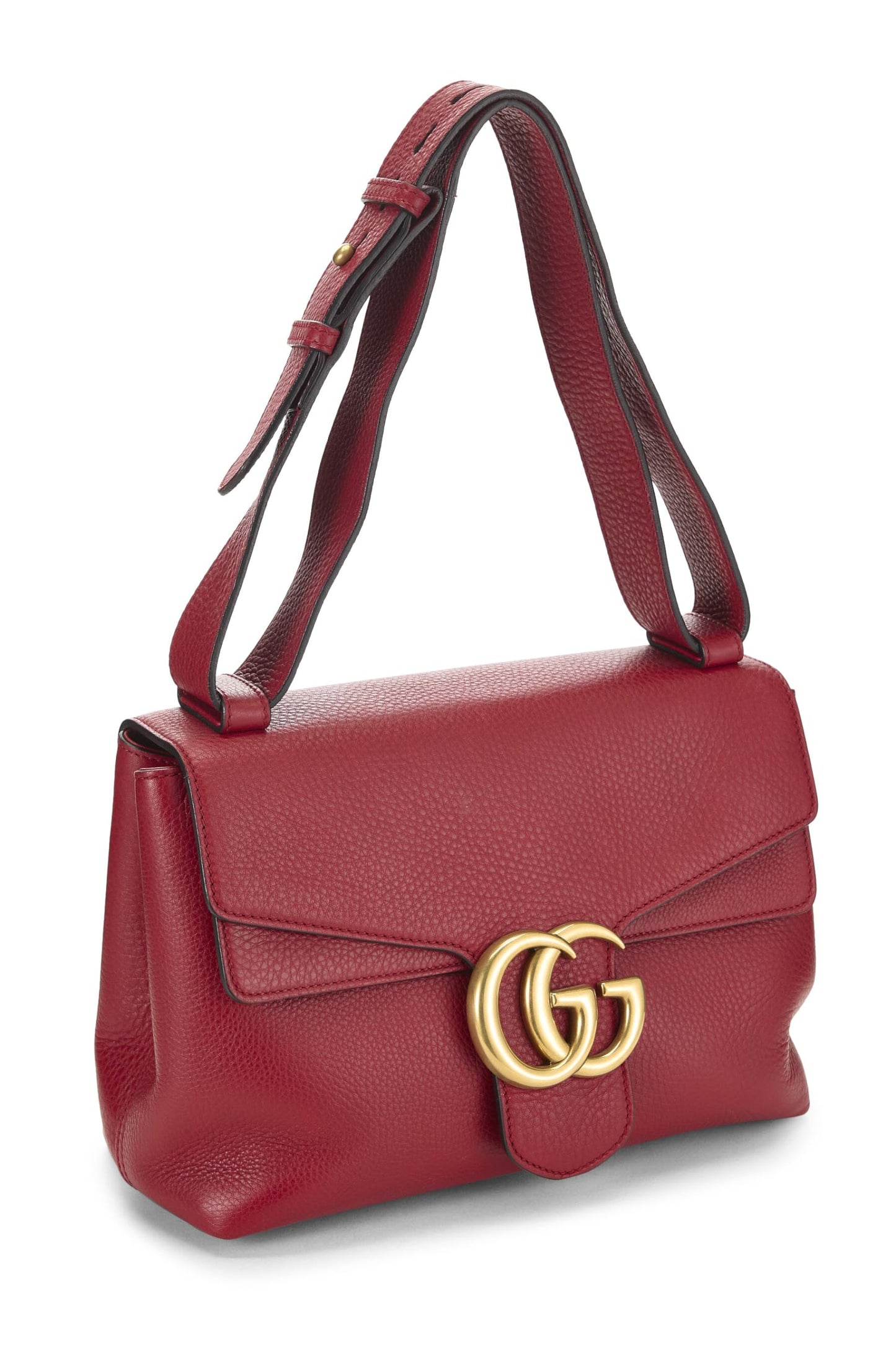 Gucci, Pre-Loved Red Leather GG Marmont Shoulder Bag, Red