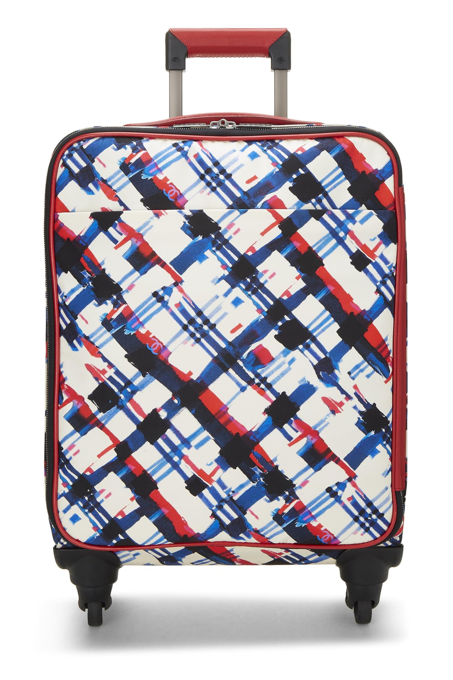 Chanel, Pre-Loved Multicolor Plaid Canvas Airlines Trolley, Red