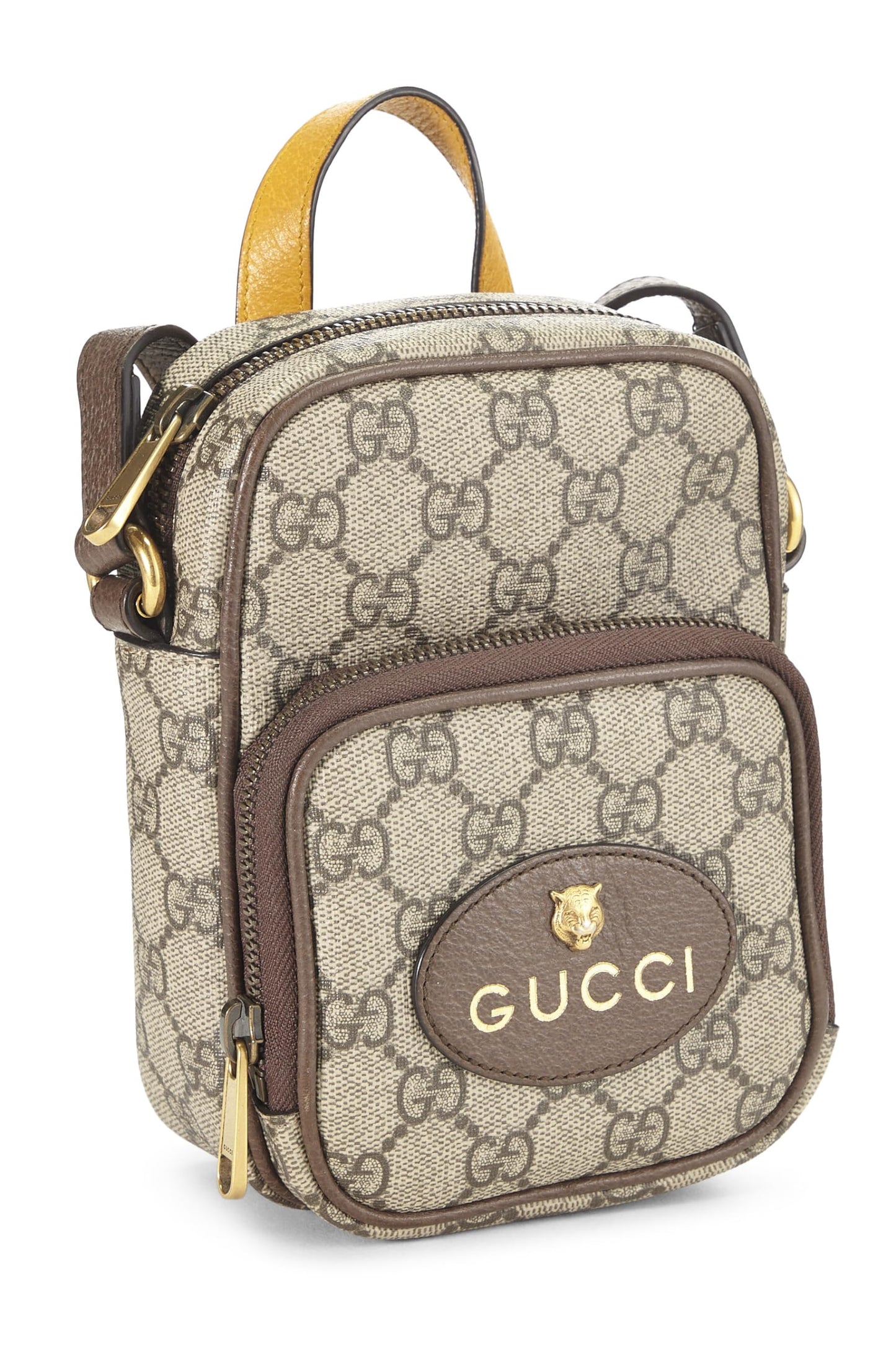 Gucci, Mini sac photo à double fermeture éclair marron GG Supreme Neo Vintage d'occasion, marron