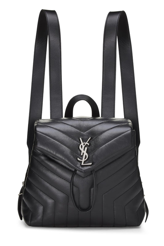 Yves Saint Laurent, Mochila Loulou con monograma de piel de becerro negra Pre-Loved, Negro