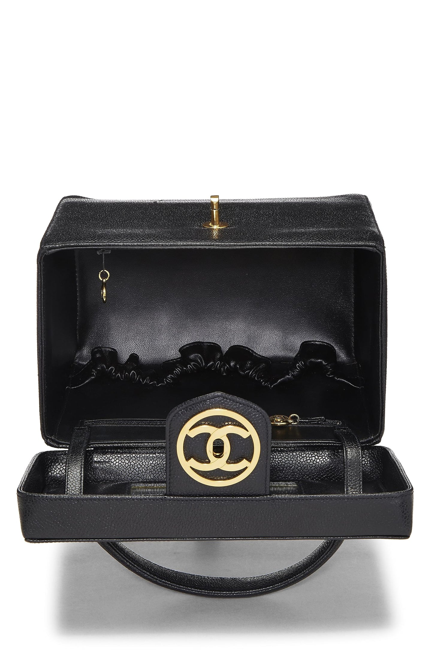 Chanel, Pre-Loved Black Caviar Circle 'CC' Vanity Large, Black