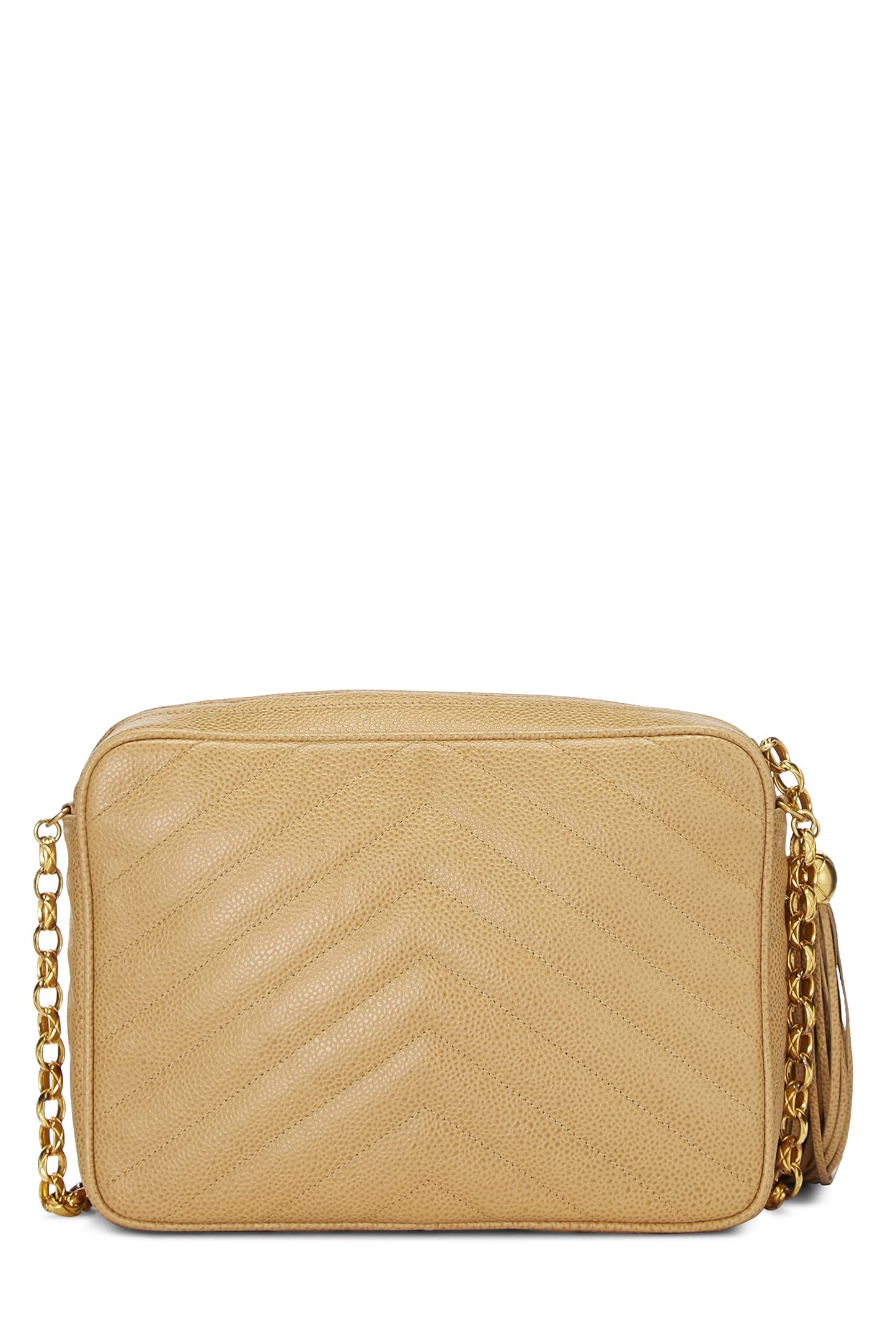 Chanel, Pre-Loved Beige Chevron Caviar Pocket Camera Bag Medium, Beige