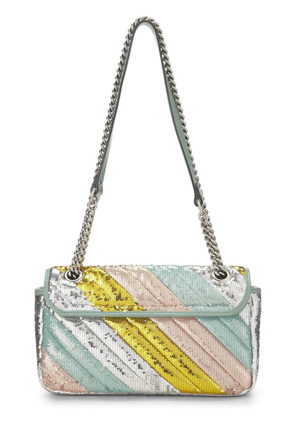 Gucci, sac à bandoulière GG Marmont à sequins multicolores d'occasion, petit modèle, multicolore